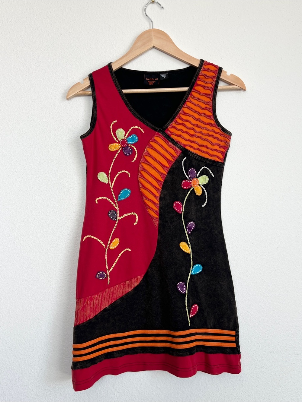 Lunieva Y2K Boho Floral Patchwork Mini Dress Paisley Women's Small Made in Nepal